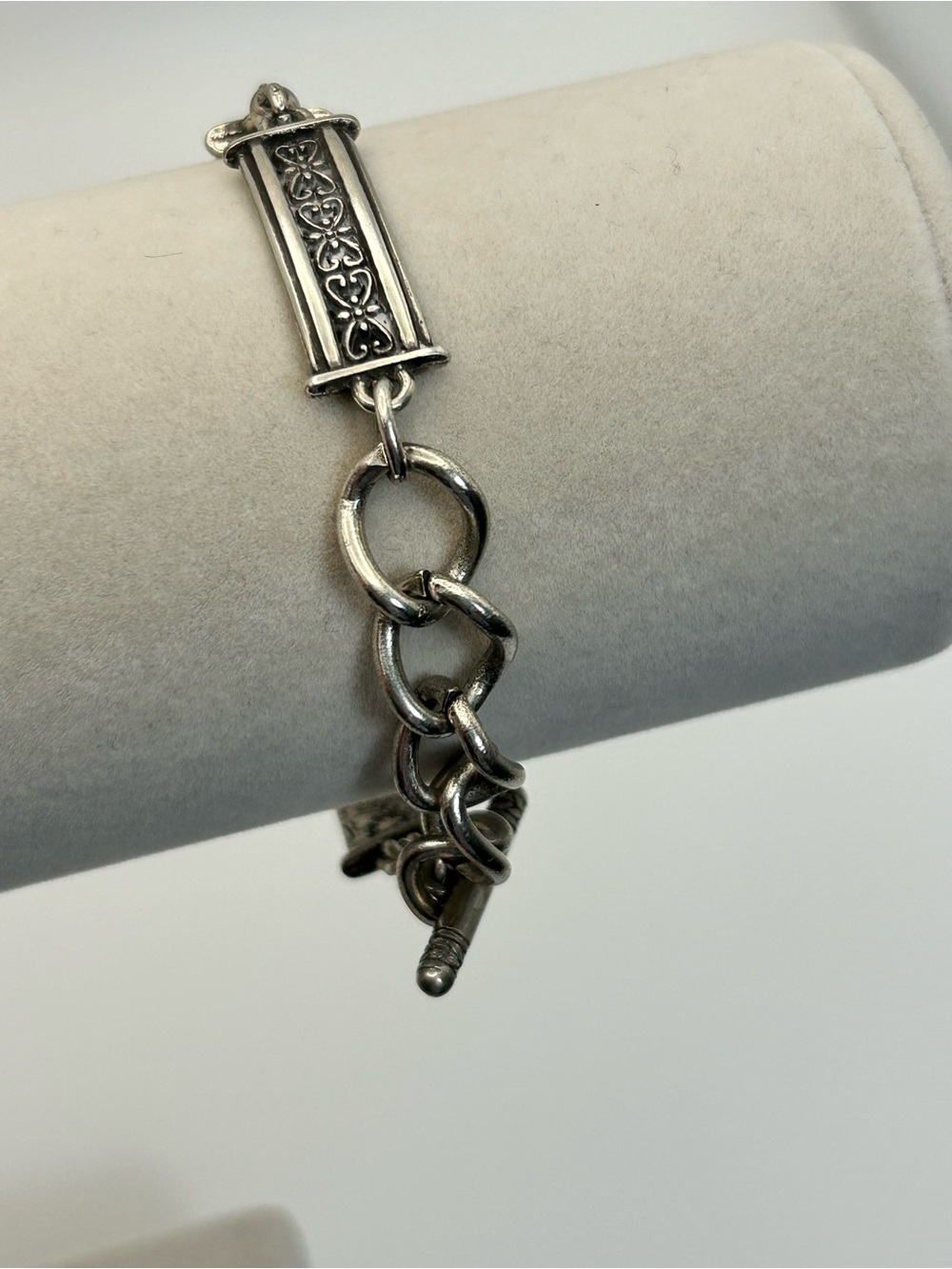 Brighton Vintage Bar Link Bracelet Silver Plated Toggle Etched Design 7.5" - Picture 4 of 9